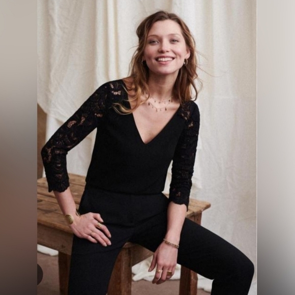 Sezane Black Lace Sleeve Blouse - Picture 15 of 15